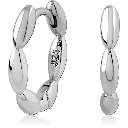 STERLING SILVER 925 HUGGIES EARRINGS PEBBLE LINK OVAL SEGMENT HOOP DESIGN