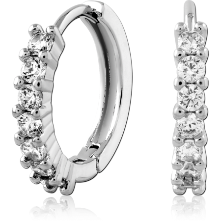 STERLING SILVER 925 HUGGIES EARRINGS PRONG SET ROUND CLEAR GEM ROW