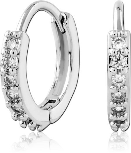 STERLING SILVER 925 HUGGIES EARRINGS STRAIGHT BAR FRONT WITH PAVE CLEAR GEMS