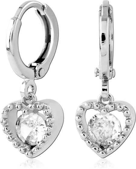 STERLING SILVER 925 HUGGIES EARRINGS ROUND CENTER GEM WITH OPEN HEART CHARM