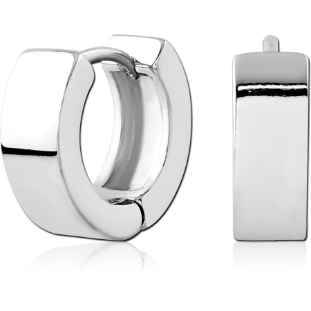STERLING SILVER 925 HUGGIES EARRINGS POLISHED WIDE HOOP FLAT FRONT DESIGN