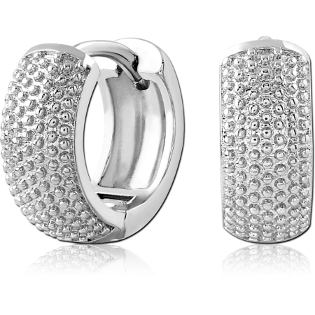 STERLING SILVER 925 HUGGIES EARRINGS BEADED TEXTURED DOME FRONT HOOP DESIGN