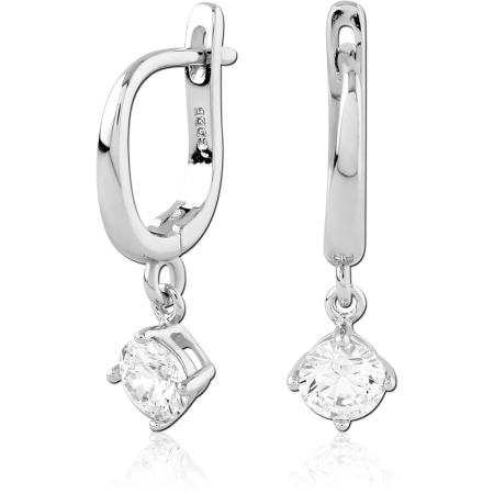STERLING SILVER 925 HUGGIES EARRINGS POLISHED HOOP WITH ROUND GEM CHARM