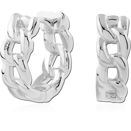 STERLING SILVER 925 HUGGIES EARRINGS CHUNKY CURB CHAIN LINK OPENWORK DESIGN STYLE