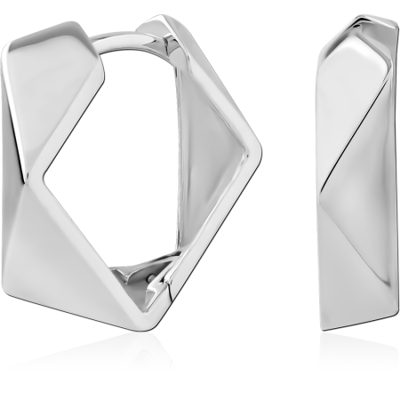 STERLING SILVER 925 HINGED HUGGIES GEOMETRIC FACETED ANGULAR HOOP POLISHED FINISH