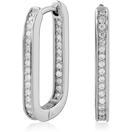 STERLING SILVER 925 HINGED HUGGIES RECTANGULAR PAVE GEM BAR SLIM HOOP