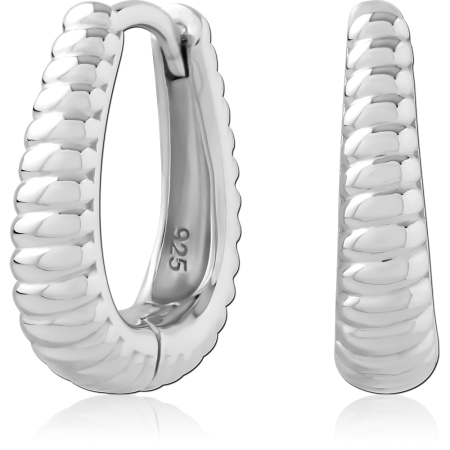 STERLING SILVER 925 HINGED HUGGIES RIBBED TAPERED HOOP POLISHED FINISH DESIGN