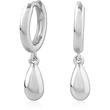 STERLING SILVER 925 HINGED HUGGIES WITH POLISHED TEARDROP CHARM MINIMAL DESIGN