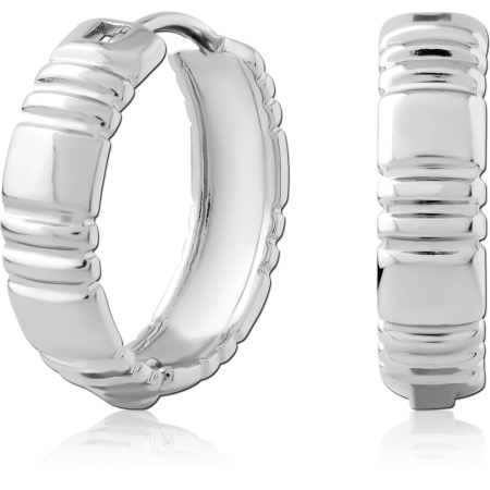 STERLING SILVER 925 HUGGIE EARRINGS RIBBED BAND WITH MULTI GROOVE TEXTURE