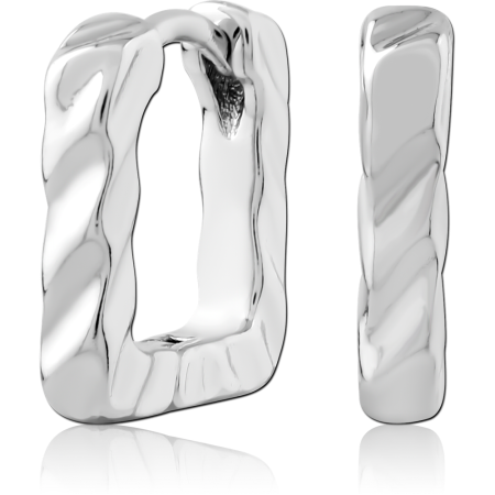 STERLING SILVER 925 HUGGIE EARRINGS WAVY SQUARE HOOP ORGANIC TEXTURED DESIGN