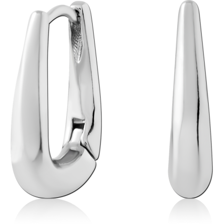 STERLING SILVER 925 HUGGIE EARRINGS OPEN ELONGATED TEARDROP MINIMAL HOOP DESIGN