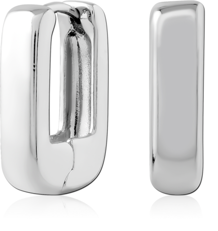 STERLING SILVER 925 HUGGIE EARRINGS CHUNKY RECTANGULAR HOOP SMOOTH POLISHED FINISH
