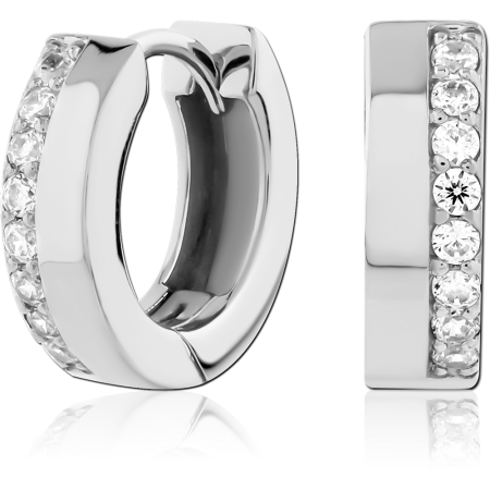 316L SURGICAL STEEL HUGGIE EARRINGS CHANNEL-SET CLEAR GEM ROW DESIGN