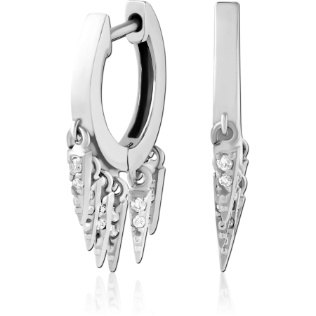 316L SURGICAL STEEL HUGGIE EARRINGS CLEAR GEM DANGLES WITH SPIKE CHARMS DESIGN