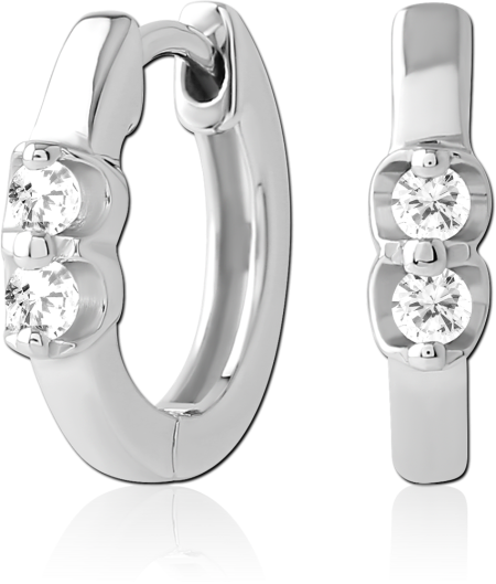 316L SURGICAL STEEL HUGGIE EARRINGS DOUBLE CLEAR GEM FRONT DESIGN