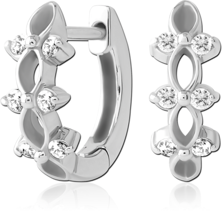 316L SURGICAL STEEL HUGGIE EARRINGS MARQUISE OPENWORK WITH CLEAR GEMS