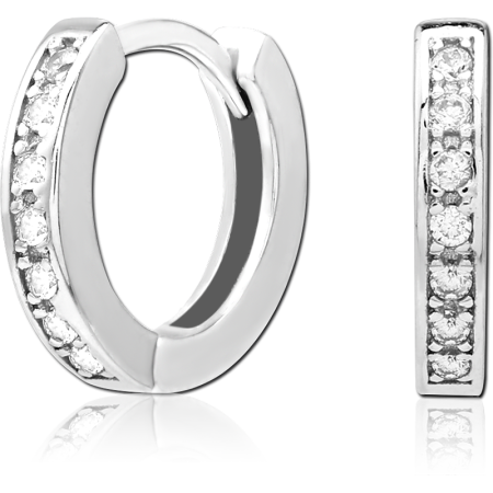316L SURGICAL STEEL HUGGIE EARRINGS PAIR CHANNEL SET CLEAR GEM FRONT