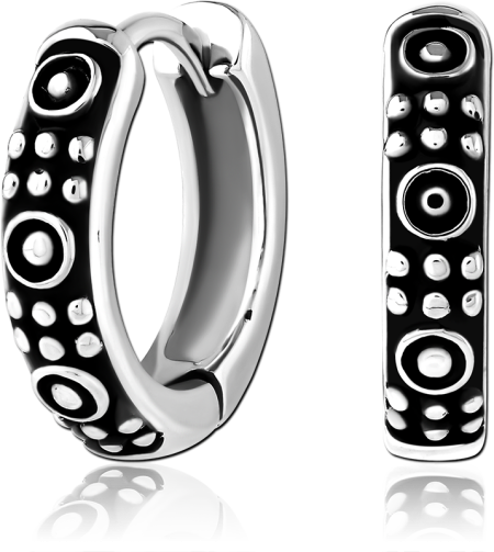 316L SURGICAL STEEL HUGGIE EARRINGS PAIR BLACK ENAMEL RAISED DOT PATTERN