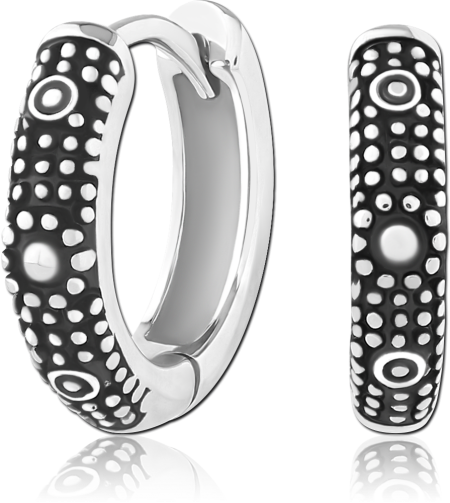 316L SURGICAL STEEL HUGGIE EARRINGS PAIR BLACK ENAMEL DENSE DOTTED PATTERN