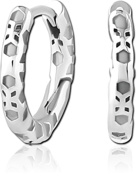 316L SURGICAL STEEL HUGGIE EARRINGS PAIR GEOMETRIC CUTOUT PATTERNED BAND DESIGN