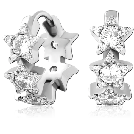 316L SURGICAL STEEL HUGGIES TRIPLE STAR JEWELED CLUSTER CLEAR GEMS