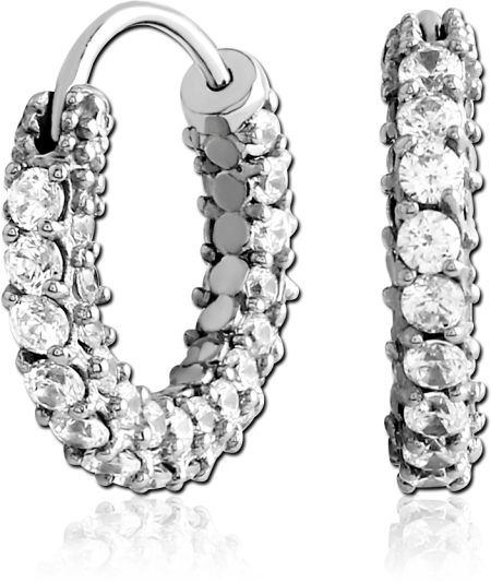 316L SURGICAL STEEL HUGGIE EARRINGS PAIR PRONG SET CLEAR GEMS FRONT