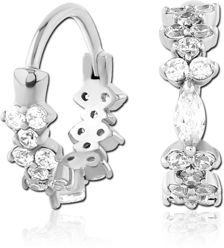 316L SURGICAL STEEL HUGGIES HINGED HOOP CLUSTERED CLEAR GEMS WITH MARQUISE CENTER