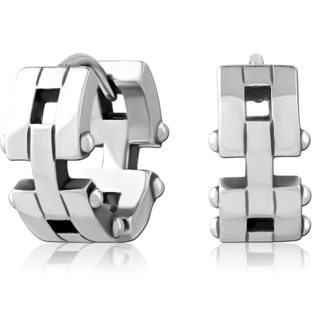 316L SURGICAL STEEL HUGGIES HINGED HOOP GEOMETRIC LINK PANELS WITH SQUARE CUTOUTS