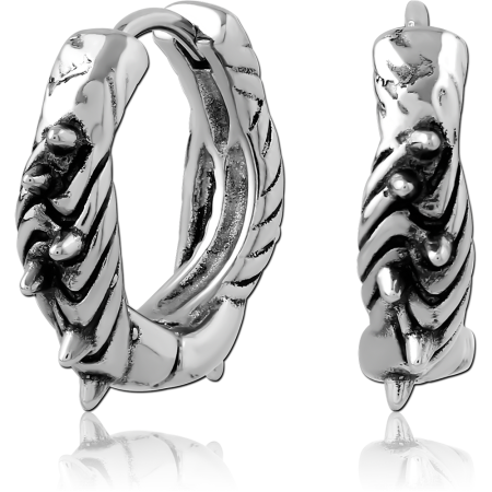 316L SURGICAL STEEL HUGGIES HINGED HOOP TEXTURED SWIRL RIDGE DESIGN OXIDIZED ACCENTS
