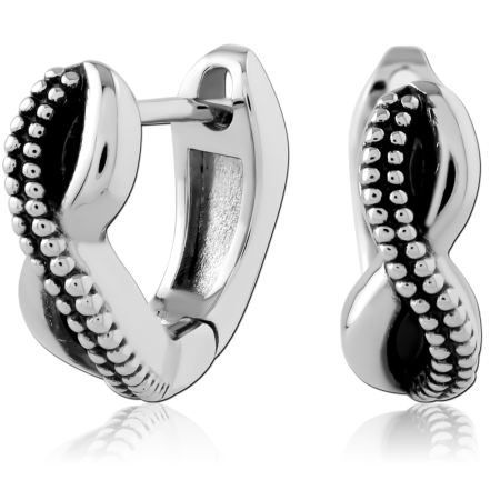 316L SURGICAL STEEL HUGGIES HINGED HOOP INFINITY TWIST WITH BEADED EDGE DETAILING