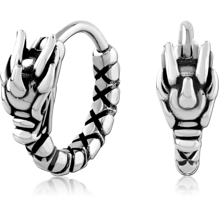 316L SURGICAL STEEL HUGGIES HINGED HOOP CLAWED TALON DESIGN OXIDIZED DETAILING