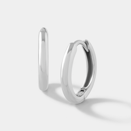 SURGICAL STEEL HUGGIE EARRINGS SMOOTH HINGED HOOP CLASSIC ROUND DESIGN