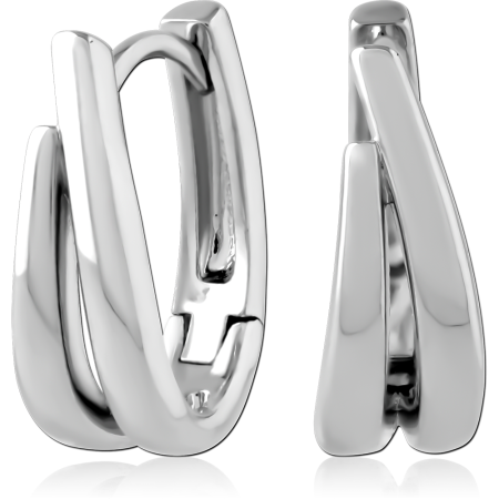 316L SURGICAL STEEL HUGGIES HINGED DOUBLE BAND SPLIT HOOP POLISHED PAIR