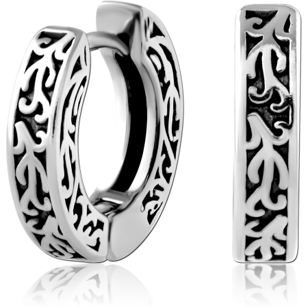 316L SURGICAL STEEL HUGGIES ROUND VINE PATTERN CUTOUT BLACK DETAILING