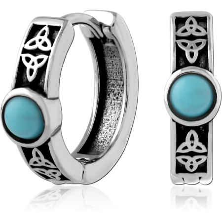 316L SURGICAL STEEL HUGGIES CELTIC KNOT PANELS WITH TURQUOISE COLOR STONE