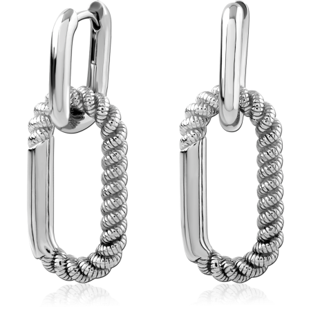 316L SURGICAL STEEL HUGGIES WITH RECTANGULAR ROPE LINK DANGLE CHARM
