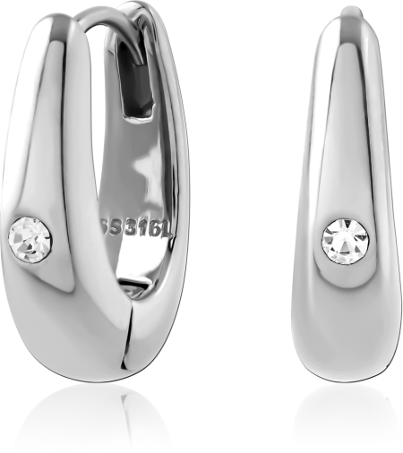 316L SURGICAL STEEL HINGED HUGGIES SINGLE ROUND CLEAR GEM POLISHED FINISH