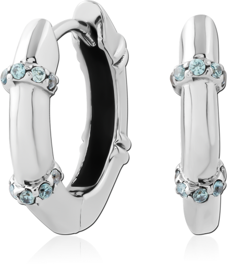 316L SURGICAL STEEL HINGED HUGGIES DOUBLE ROW AQUA GEMS CLUSTER ACCENTS