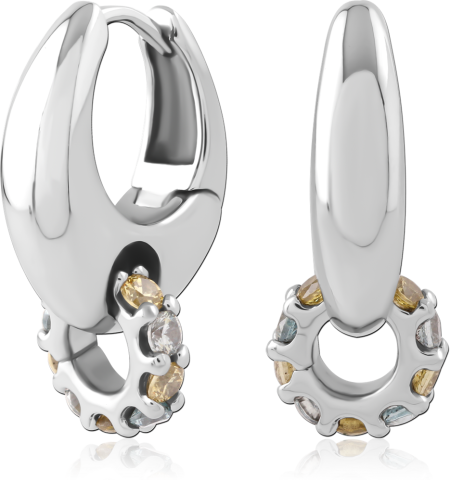 316L SURGICAL STEEL HINGED HUGGIES WITH MULTICOLOR GEM CIRCLE CHARM POLISHED FINISH