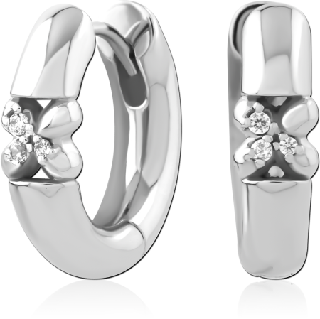 316L SURGICAL STEEL HINGED HUGGIES CLUSTER FLOWER CLEAR GEMS POLISHED FINISH