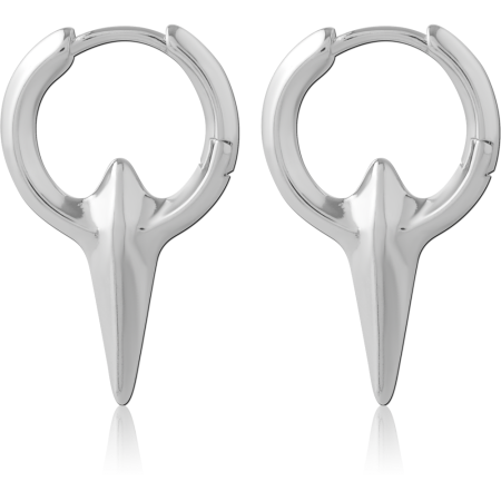 316L SURGICAL STEEL HUGGIES PAIR POLISHED HOOPS WITH TAPERED SPIKE DROPS