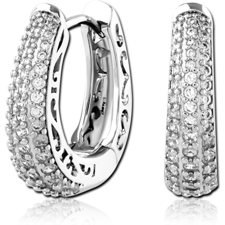 316L SURGICAL STEEL HUGGIE EARRINGS TRIPLE ROW PAVE CRYSTAL