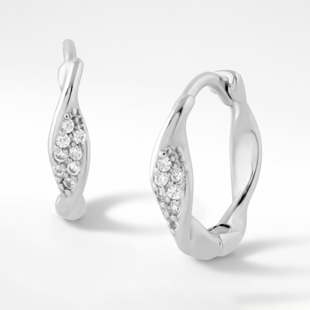 316L SURGICAL STEEL HUGGIE EARRINGS TWISTED BAND PAVE CLEAR GEM CLUSTER