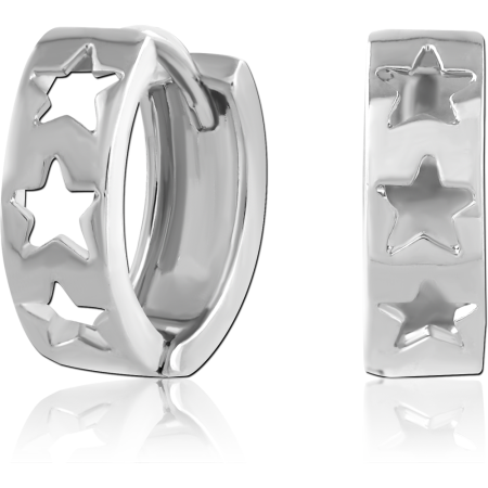 316L SURGICAL STEEL HUGGIE EARRINGS TRIPLE STAR CUTOUT BAND DESIGN