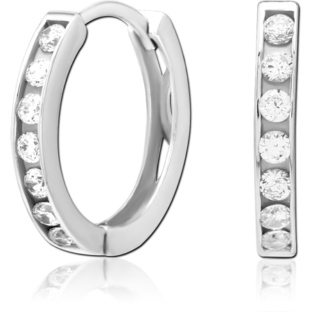 STERLING SILVER 925 HUGGIE HOOP EARRINGS CHANNEL SET ROUND CLEAR GEMS