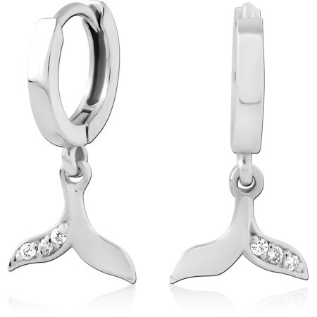 STERLING SILVER 925 HUGGIES CLEAR GEM WITH WHALE TAIL CHARM