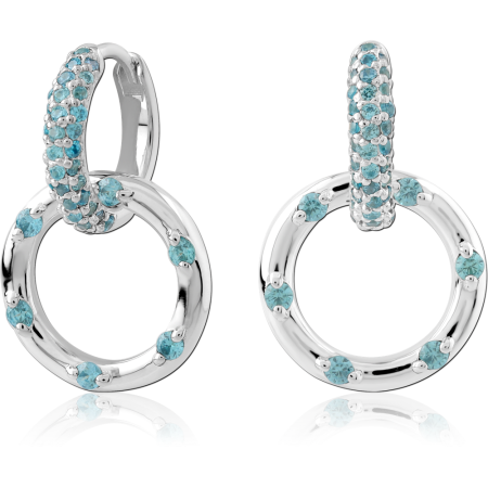 STERLING SILVER 925 HUGGIES BLUE GEM WITH OPEN CIRCLE CHARM
