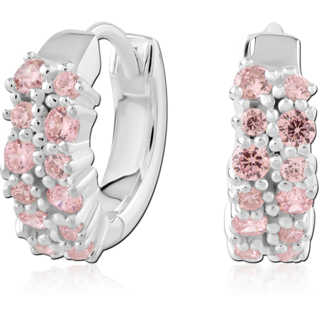 STERLING SILVER 925 HUGGIES CLUSTER PINK GEM FRONT FACING DESIGN