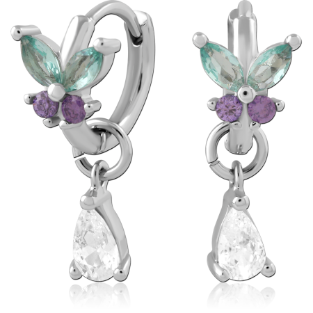 STERLING SILVER 925 HUGGIES FLOWER CLUSTER GEMS WITH TEARDROP GEM CHARM