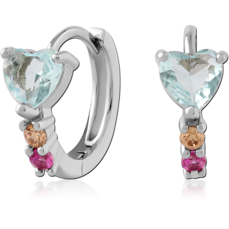 STERLING SILVER 925 HUGGIES HEART GEM AND ACCENTS